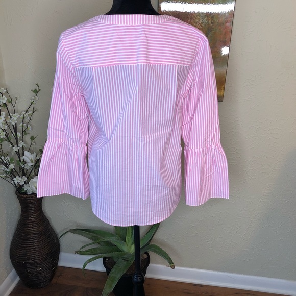 J. Crew Poplin Pink White Striped Bell-sleeve Top - Picture 8 of 8